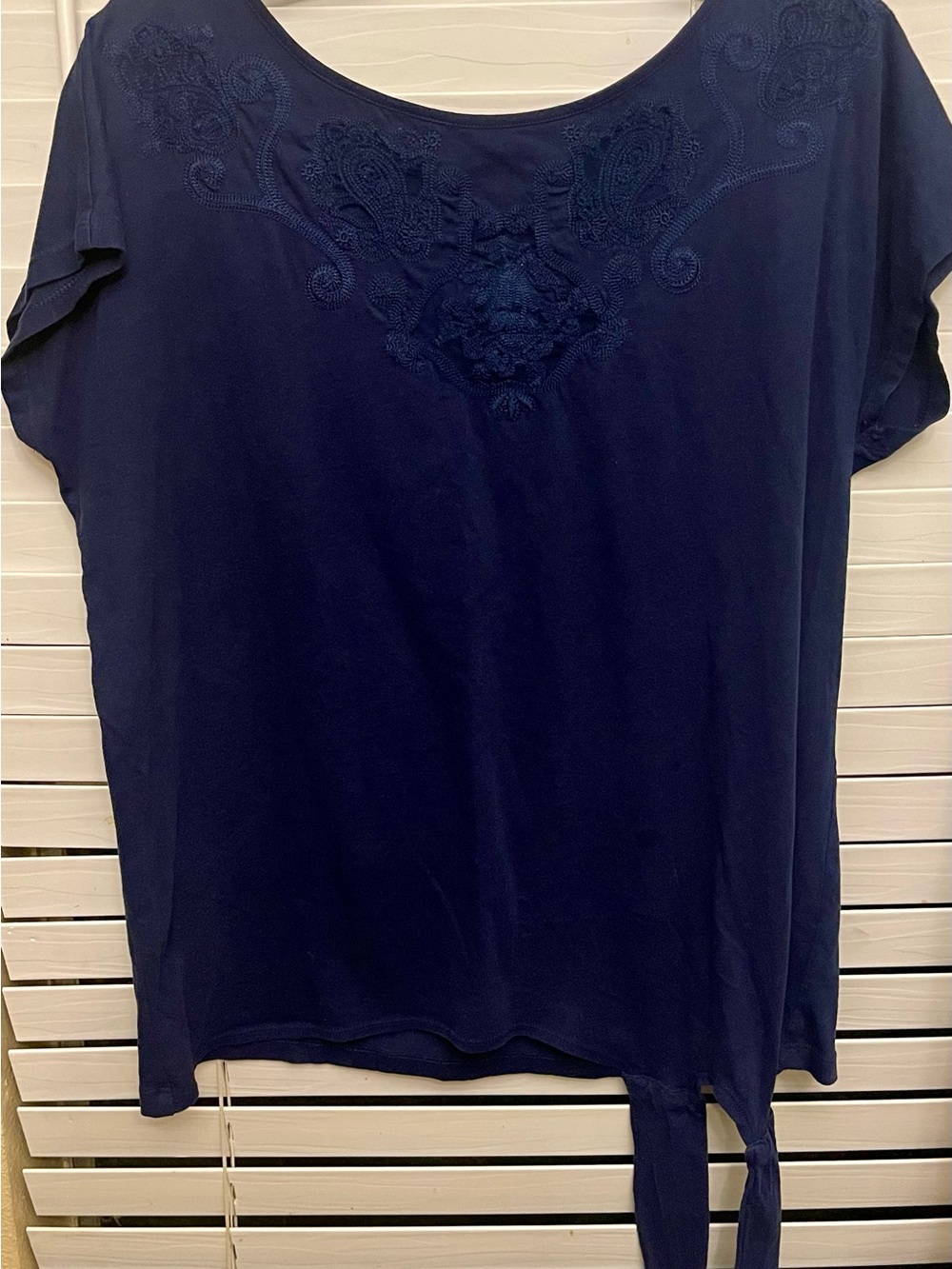 Ralph Lauren Navy Short-Sleeve Embroidered Tie-Hem Tee
